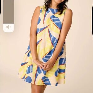 Tea Collection Adult Small Blue and Yellow Abstract Midi Dress